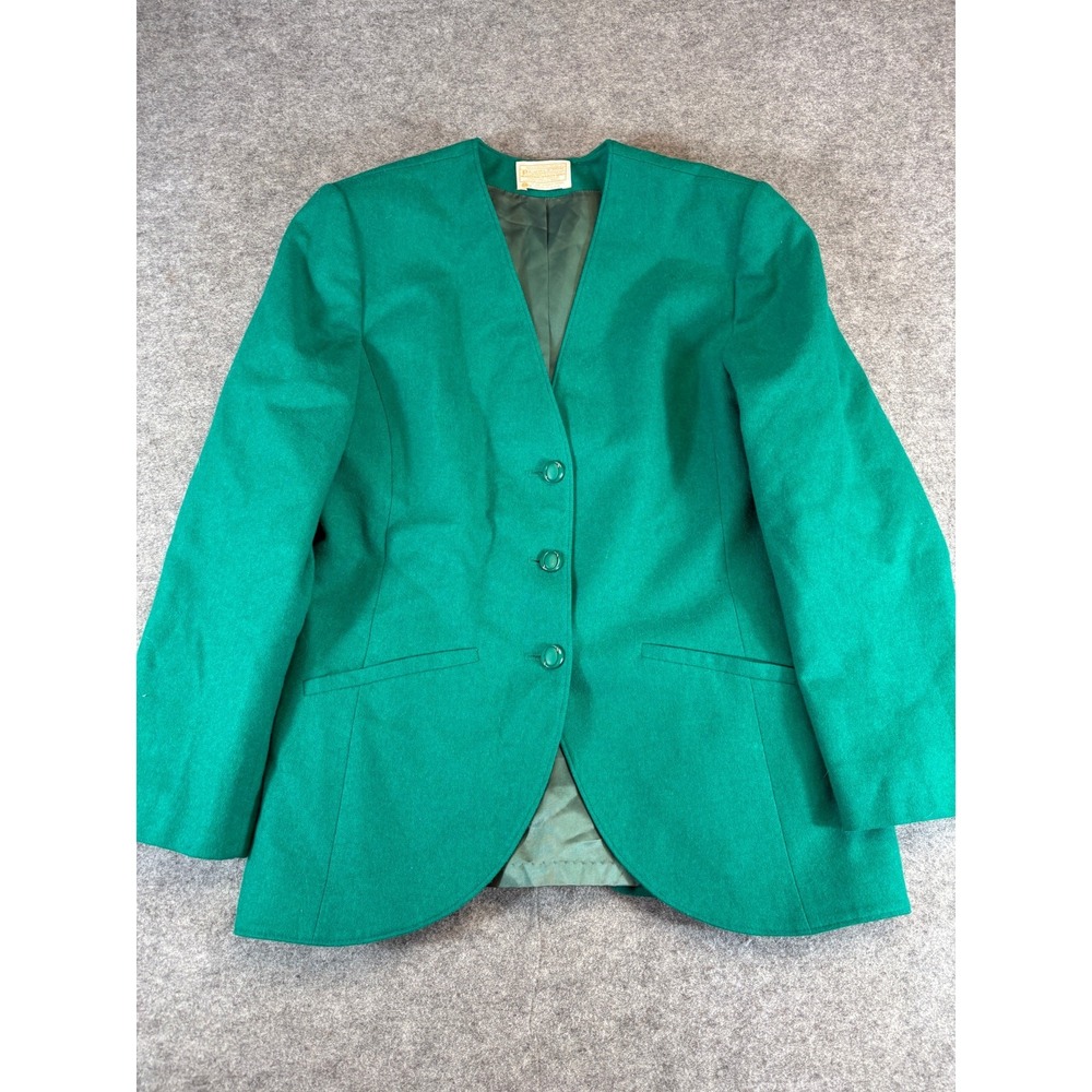 Vintage Pendleton Wool Blazer Jacket Womens Green V Neck Sport Coat 70s Classic